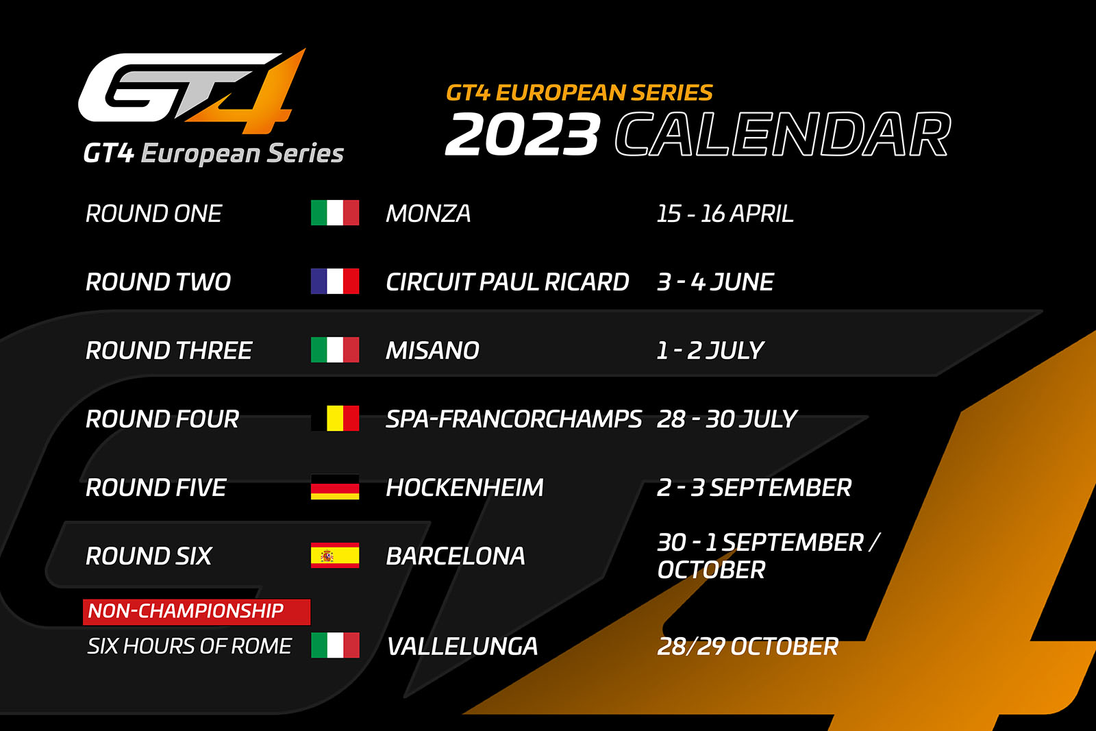 календарь Европейской серии GT4 на весь 2023 год